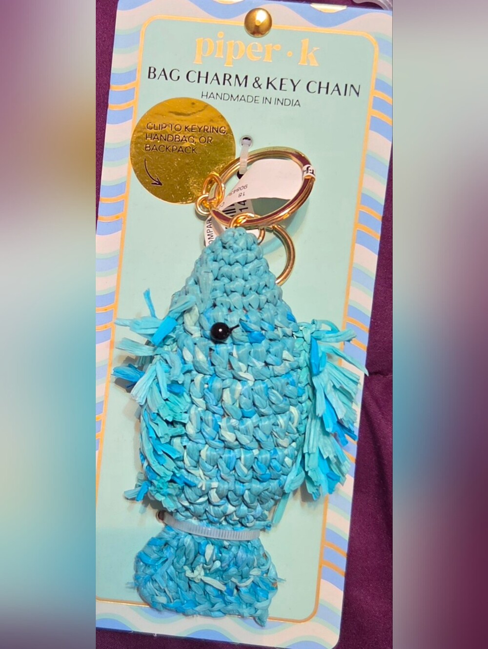 piper • k Blue Woven Fish Bag Charm & Key Chain